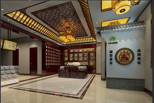 内江古朴典雅的中式茶叶店大堂设计效果图
