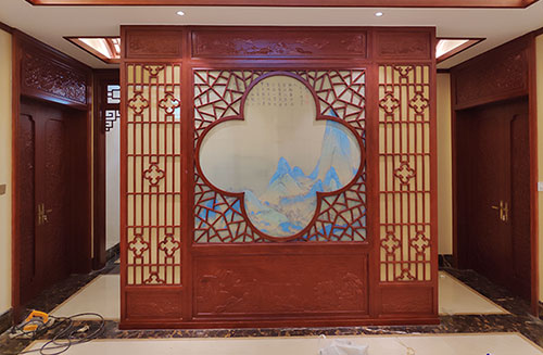 内江会所室内装修中式仿古实木屏风隔断展示